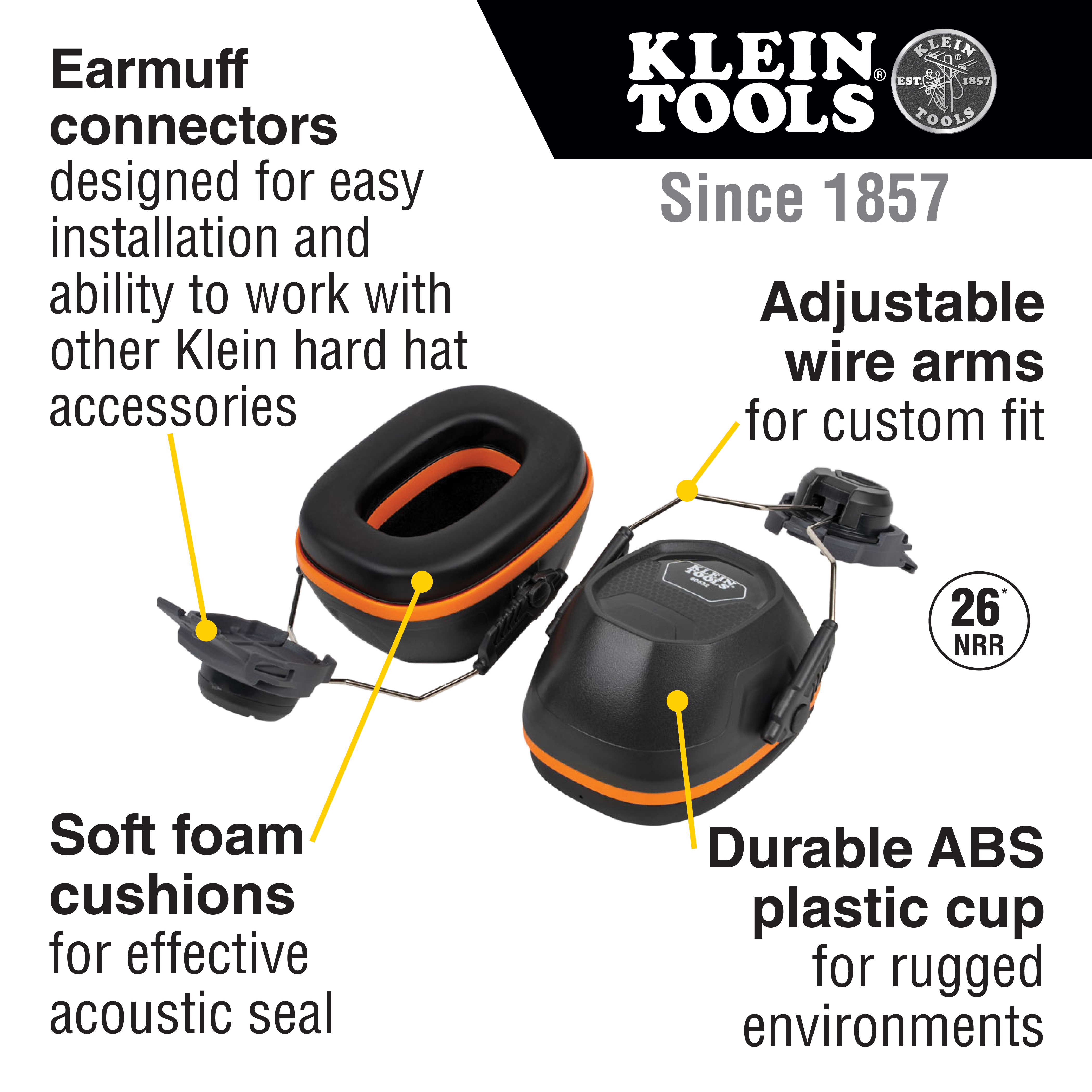 Klein Tools Full Brim Style Hard Hat Earmuffs from GME Supply