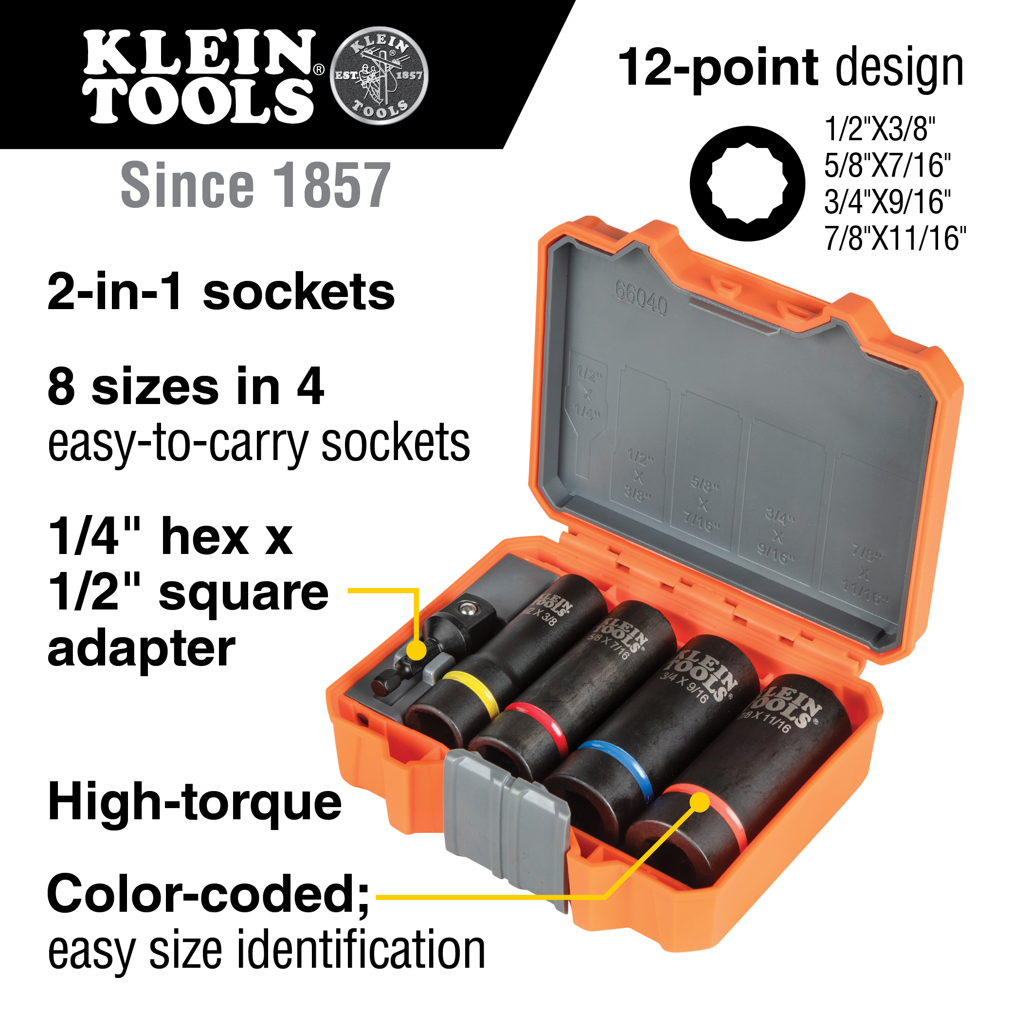 Klein Tools 2-in-1 12-Point Impact Socket Set (5 Pieces) from GME Supply