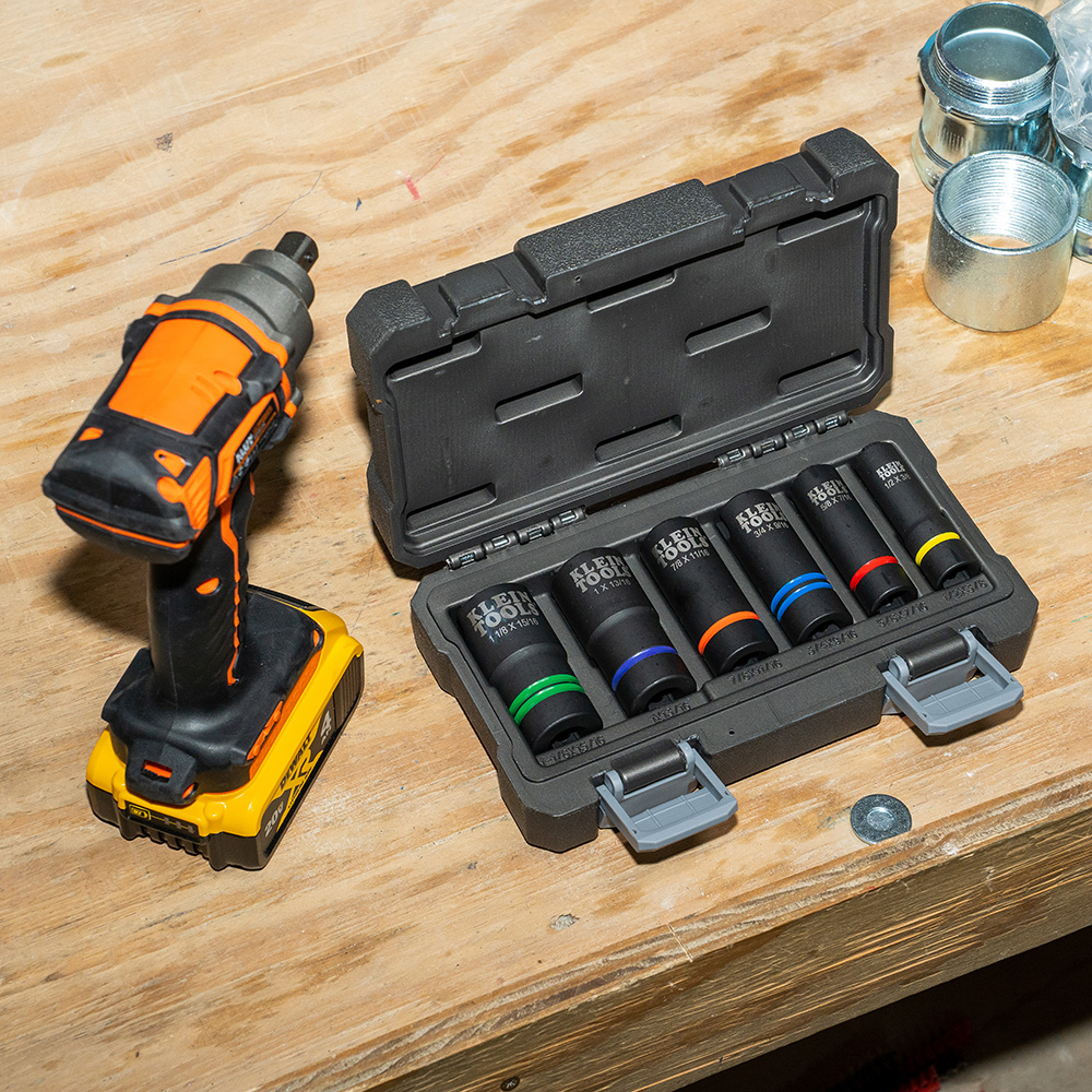 Klein Tools 2-In-1 Slotted Impact Socket Set, 12-Point, 6