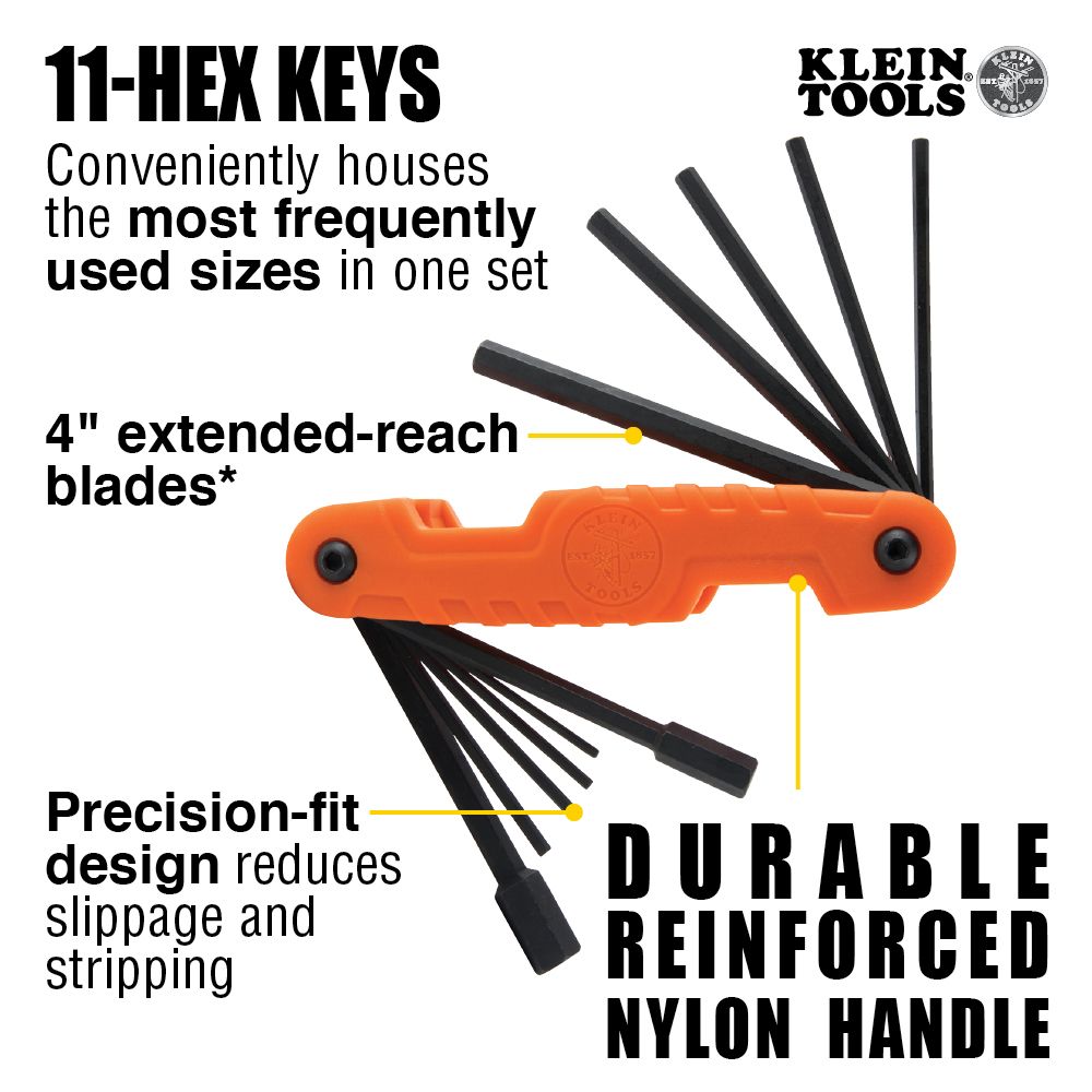 Klein Tools Pro Folding Fractional Inch 11 Hex Key Set from GME Supply