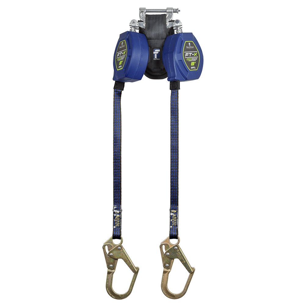 FallTech FT-X EdgeCore Twin Leg 8 Foot Class 2 Leading Edge Personal SRL w/ Steel Mini Rebar Hooks from GME Supply