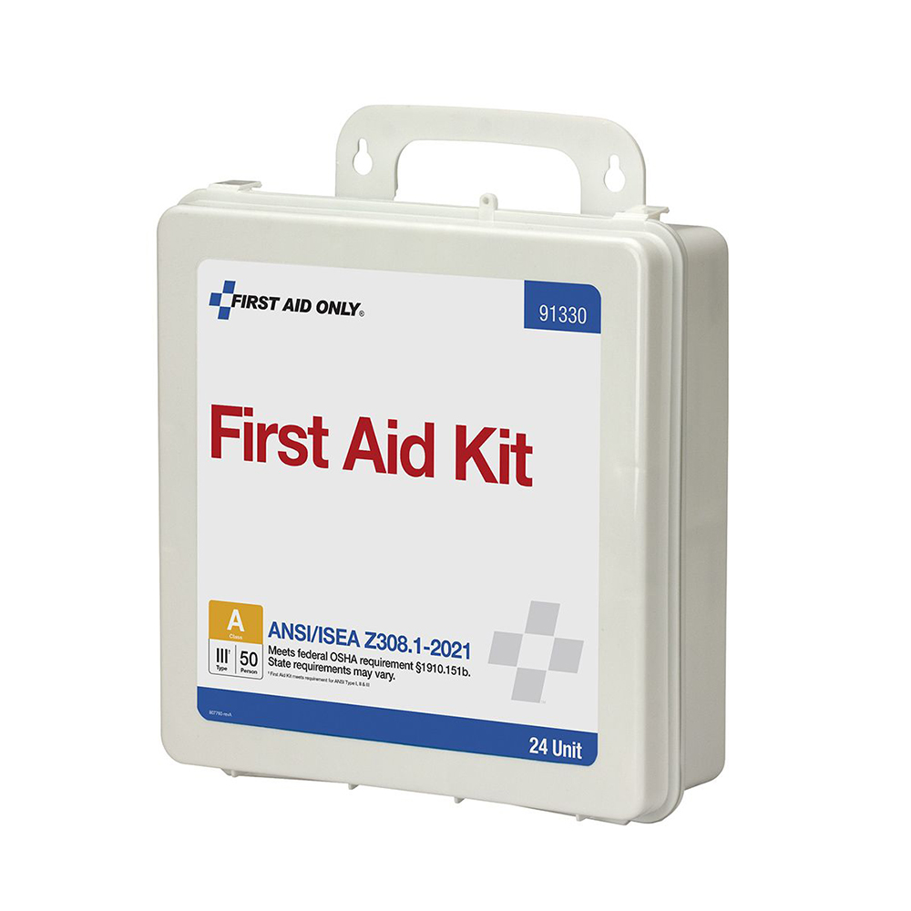 First Aid Only ANSI A 50 Person 24 Unit Plastic ANSI 2021 Compliant First Aid Kit from GME Supply
