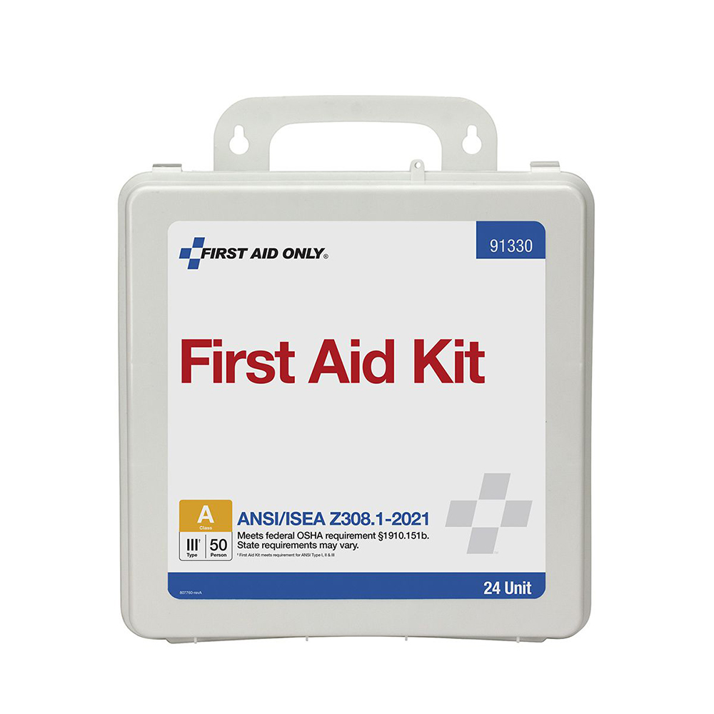 First Aid Only ANSI A 50 Person 24 Unit Plastic ANSI 2021 Compliant First Aid Kit from GME Supply