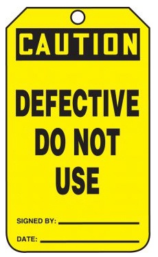 Accuform OSHA Caution Safety 'Defective - Do Not Use' Tag from GME Supply