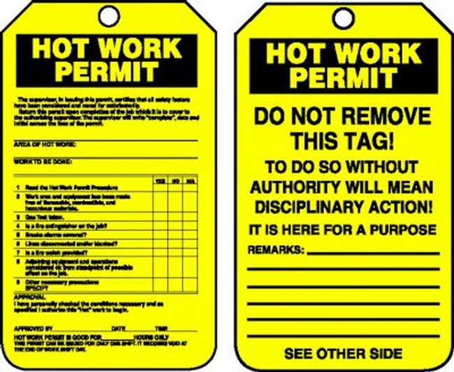 Confined Space Hot Work Tag from GME Supply