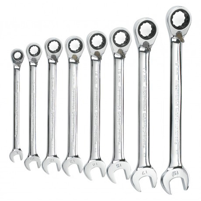 GearWrench 8 Piece 72-Tooth 12 Point Reversible Ratcheting Combination Metric Wrench Set from GME Supply