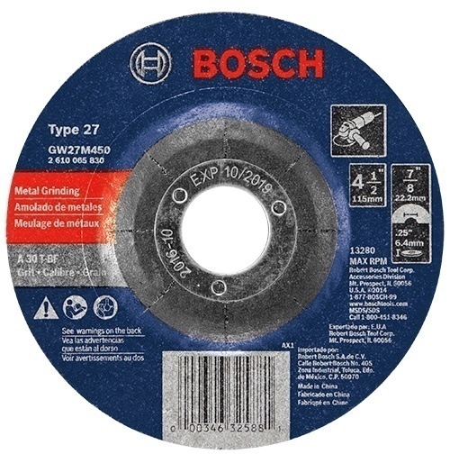 Bosch 4-1/2 x 1/4 x 7/8 Inch Arbor Type 27 30 Grit Grinding Wheel from GME Supply