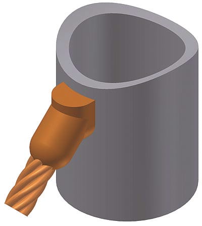 Cadweld Bottom Feed Cable to Vertical Pipe Down