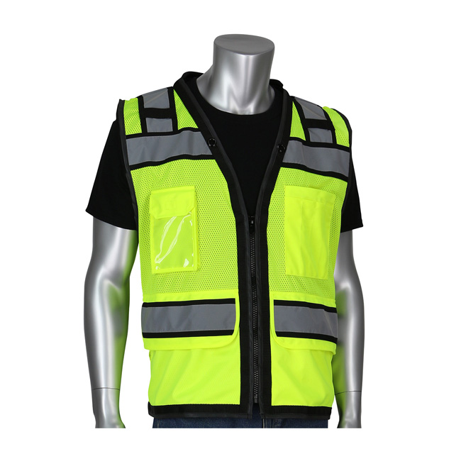 PIP ANSI Type R Class 2 Black Two-Tone Eleven Pocket Tech-Ready Mesh Surveyors Vest from GME Supply