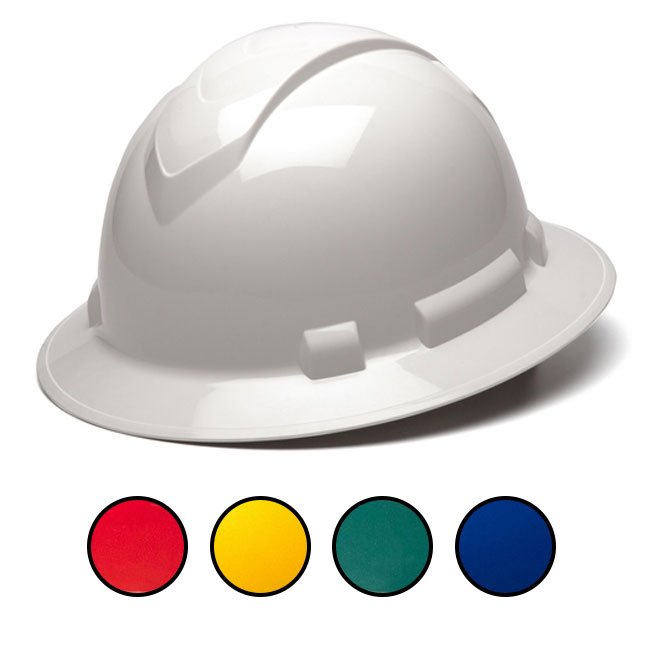 Pyramex Ridgeline Full Brim Hard Hat with 6 Point Ratchet Suspension from GME Supply