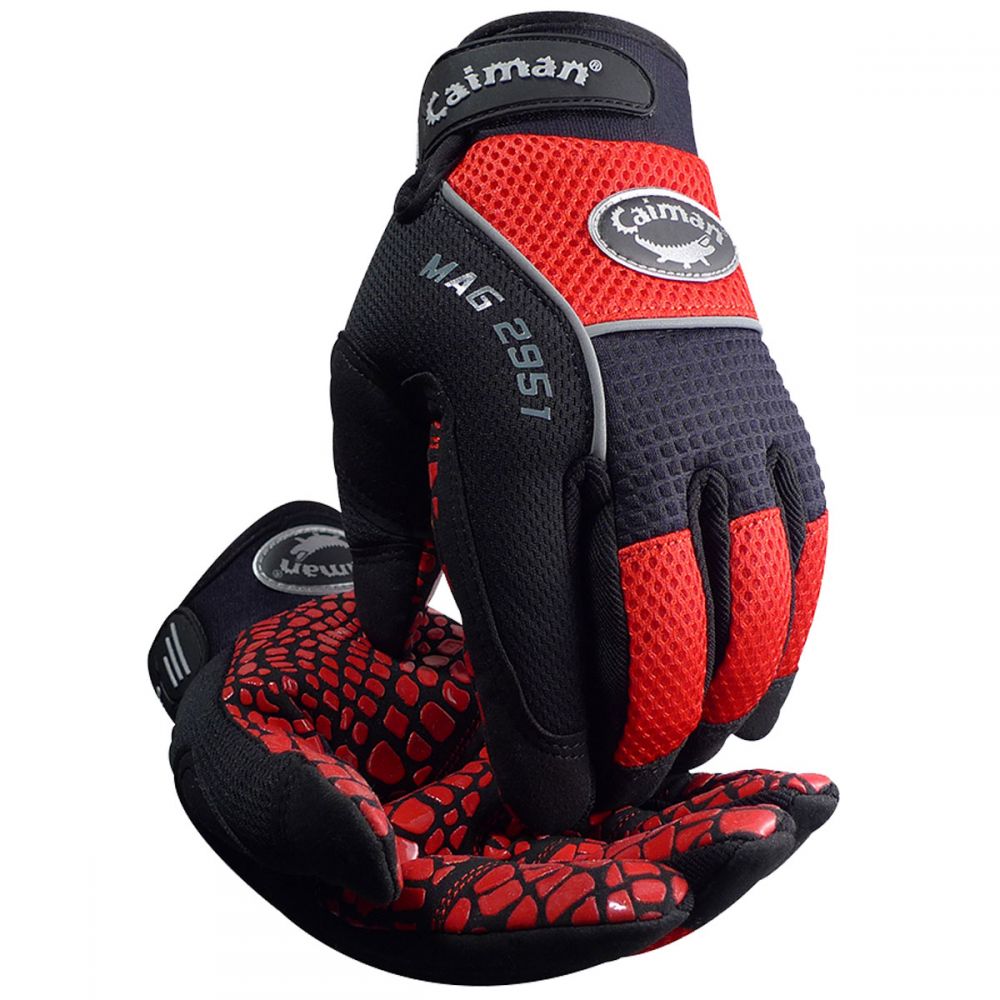 Caiman Synthetic Leather Padded Silicone Grip Palm Mechanics Gloves from GME Supply
