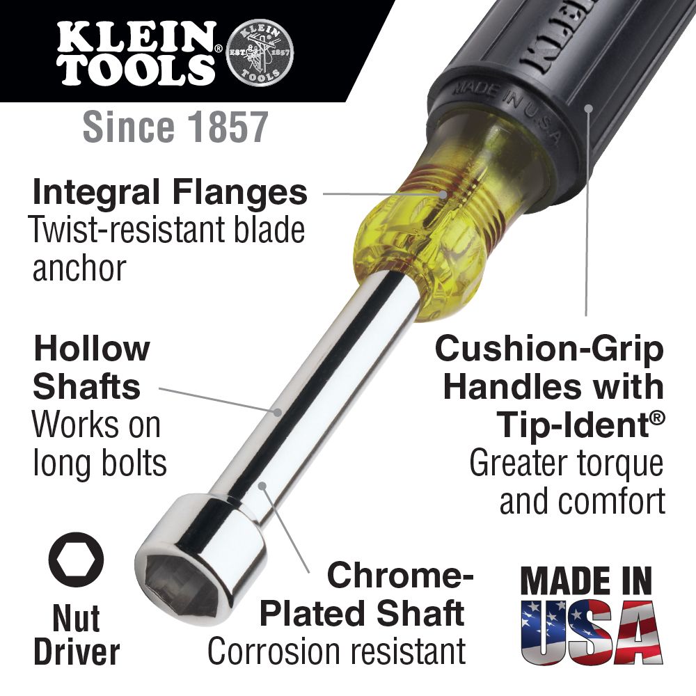 Klein Tools 631 7 Piece Cushion-Grip Nut-Driver Set with 3 Inch Shanks from GME Supply