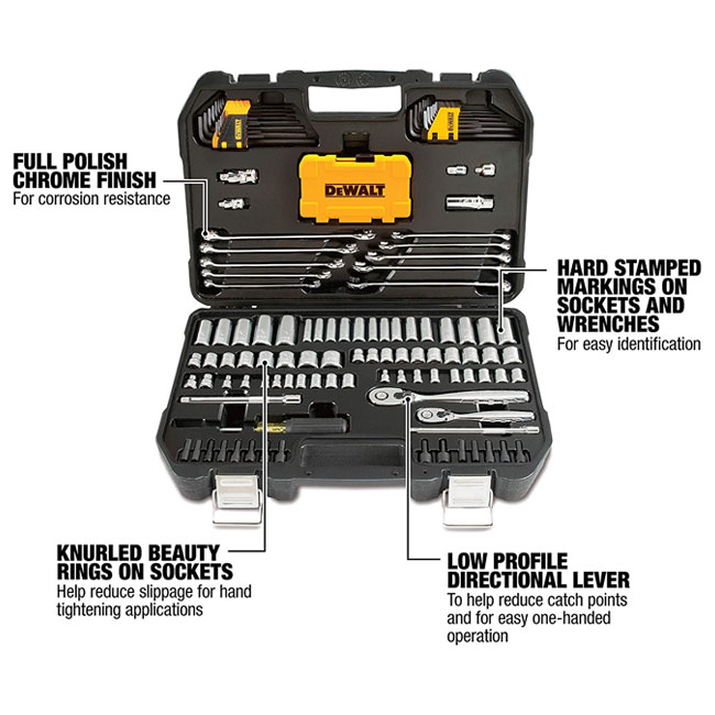 DeWALT 142 Piece 1/4 Inch and 3/8 Inch Drive Mechanics Tool Set from GME Supply