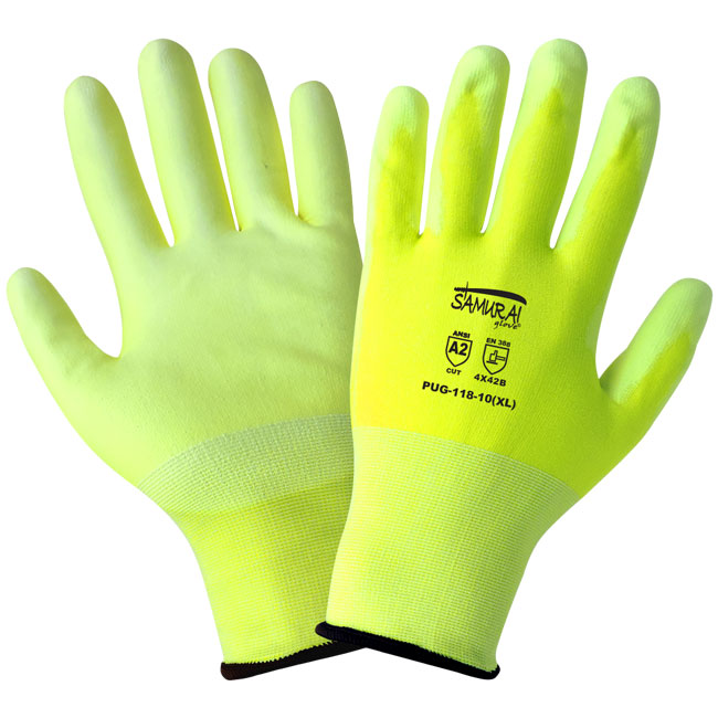 Samurai Glove - High-Visibility PU Coated Cut Resistant Gloves (12 Pair) from GME Supply