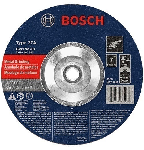 Bosch 7 Inch 30 Grit Arbor Type 27 Abrasive Grinding Wheel from GME Supply