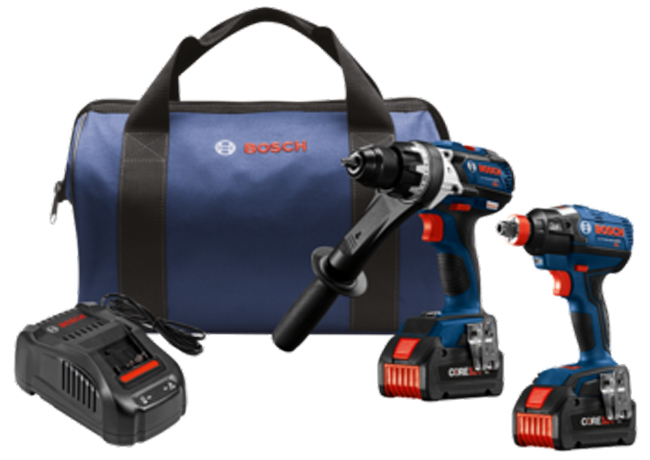 Bosch 18V 2-Tool Combo Kit with Brute Tough 1/2 Inch Hammer Drill and Two-In-One Bit/Socket Impact Driver | GXL18V225B24 from GME Supply