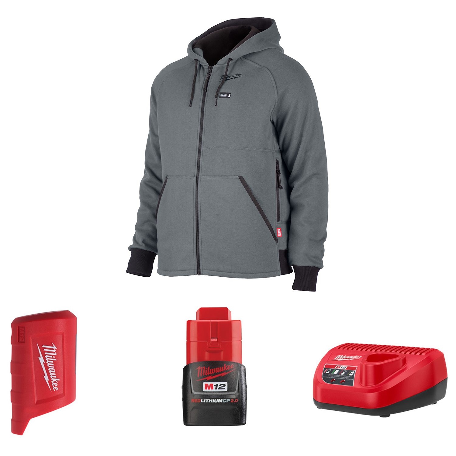 Milwaukee Heated Hoodie KIT M12 12V Lithium-Ion Front And Back Heat Zones  Battery And Charger Included (Large, Gray)