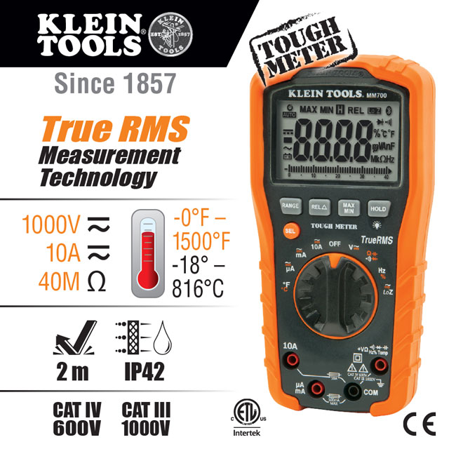 Klein Tools Digital Multimeter TRMS/Low Impedance, 1000V | MM700 from GME Supply