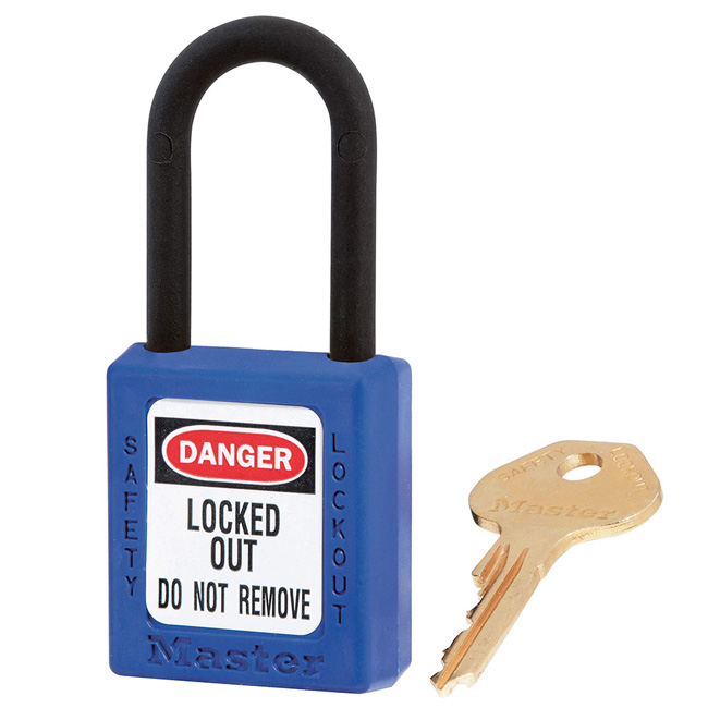 Master Lock 406 1-1/2 Inch (38mm) Blue Dielectric Zenex Thermoplastic Safety Padlock with 1-1/2 Inch (38mm) Nylon Shackle from GME Supply