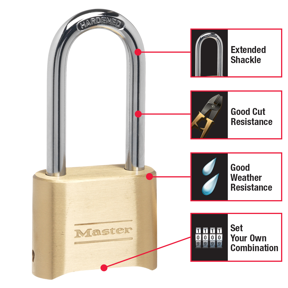 Master Lock 2 Inch (51mm) Brass Resettable Combination Padlock with 2-1/4 Inch (57mm) Shackle from GME Supply