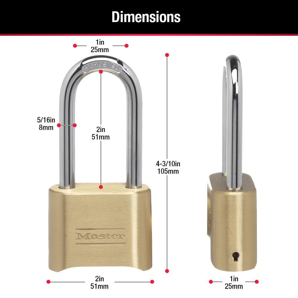 Master Lock 2 Inch (51mm) Brass Resettable Combination Padlock with 2-1/4 Inch (57mm) Shackle from GME Supply