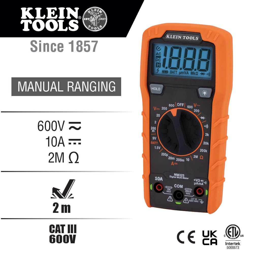 Klein Tools MM325 Manual Ranging 600 Volt Digital Multimeter from GME Supply