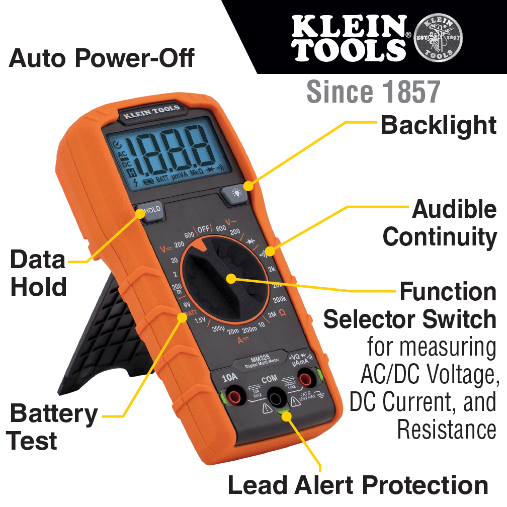 Klein Tools MM325 Manual Ranging 600 Volt Digital Multimeter from GME Supply