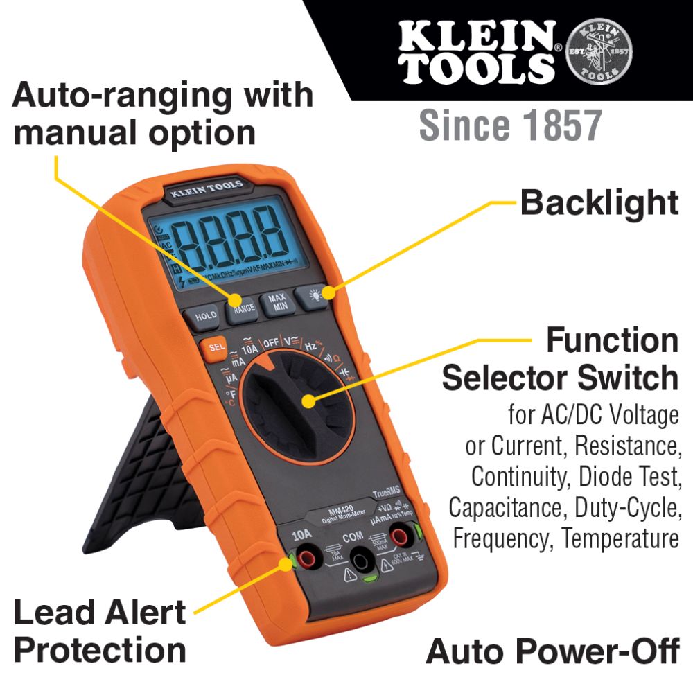 Klein Tools MM420 Digital Multimeter with TRMS Auto-Ranging from GME Supply