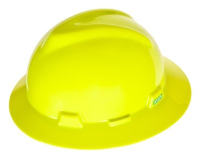 MSA V-Gard Slotted Full Brim Hard Hat with Fas-Trac III Suspension - Hi-Viz Yellow from GME Supply