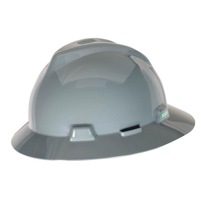 MSA V-Gard Protective Full Brim Hard Hat w/Fas-Trac Ratchet Suspension-White from GME Supply