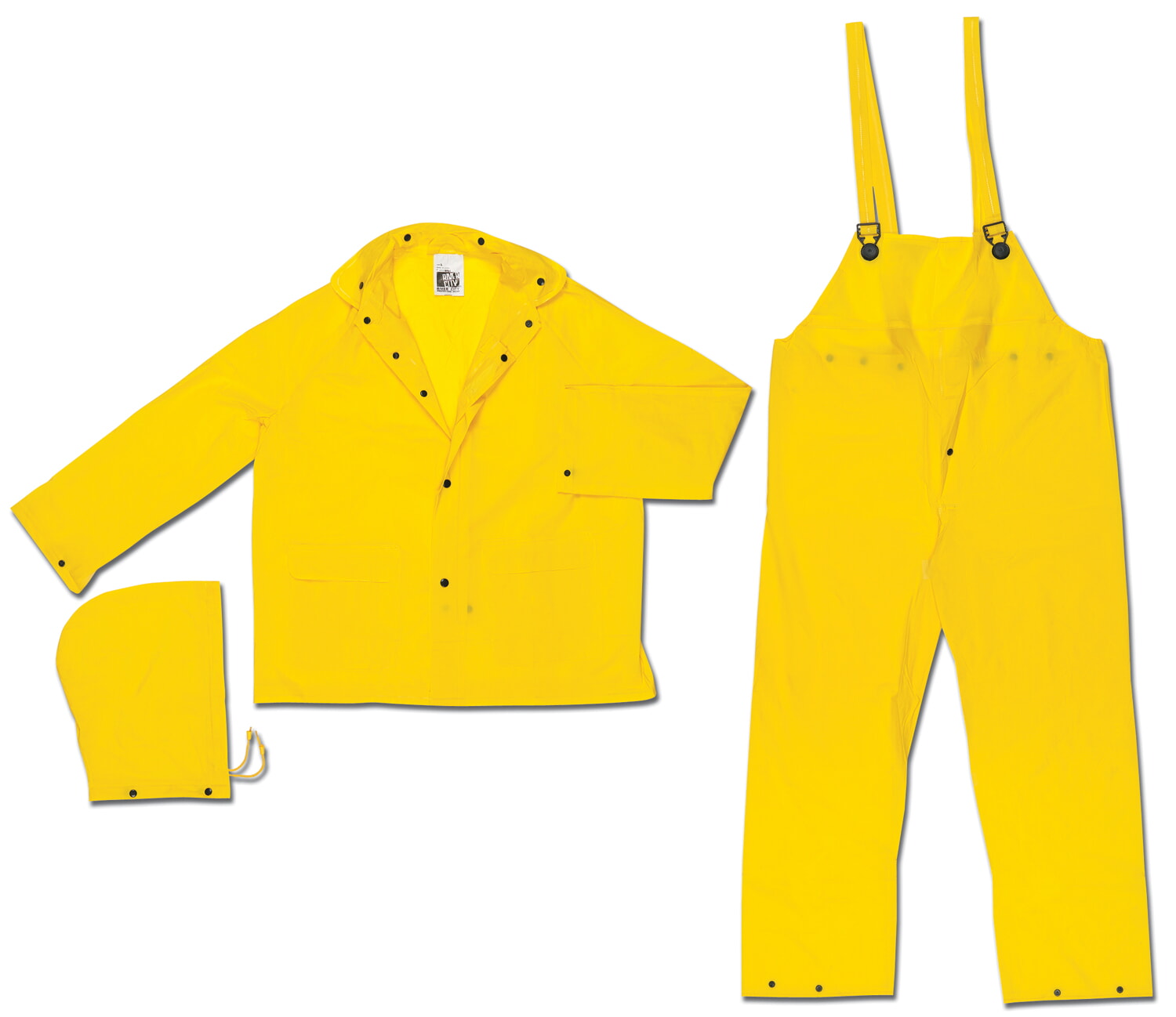 MCR Safety .20mm Squall 3 piece Yellow PVC suit with Detachable Hood, Snap Front Jacket & Bib Pant from GME Supply