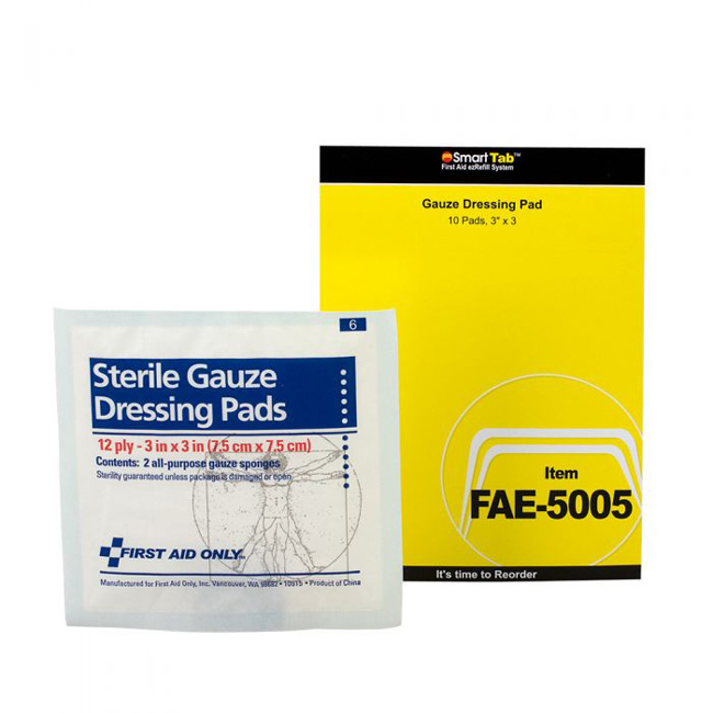 First Aid Only SmartCompliance Refill 3 Inch X 3 Inch Sterile Gauze Pads, 10 Per Bag from GME Supply