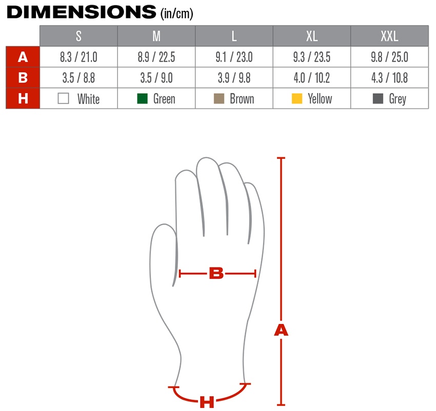 MaxiFlex Endurance Nylon Gloves with Micro Dot Palm (12 Pair) - Sizing Chart from GME Supply