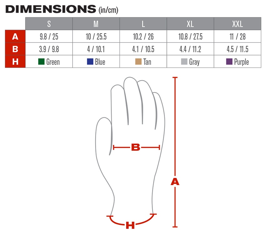 PowerGrab Thermo Black Acrylic Gloves (12 Pair) - Sizing Chart from GME Supply