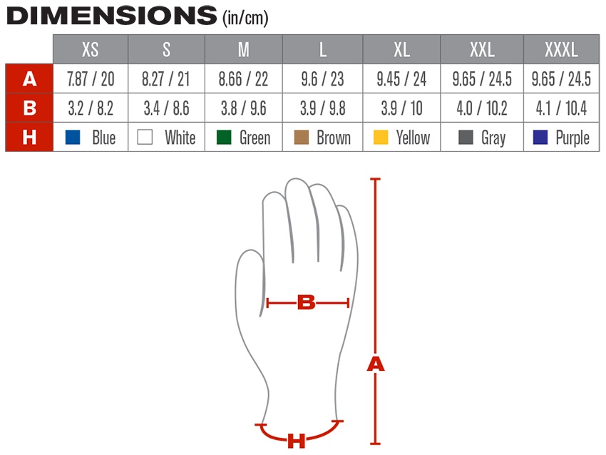 MaxiCut Ultra A3 Cut Resistant Gloves (12 Pair) - Sizing Chart from GME Supply