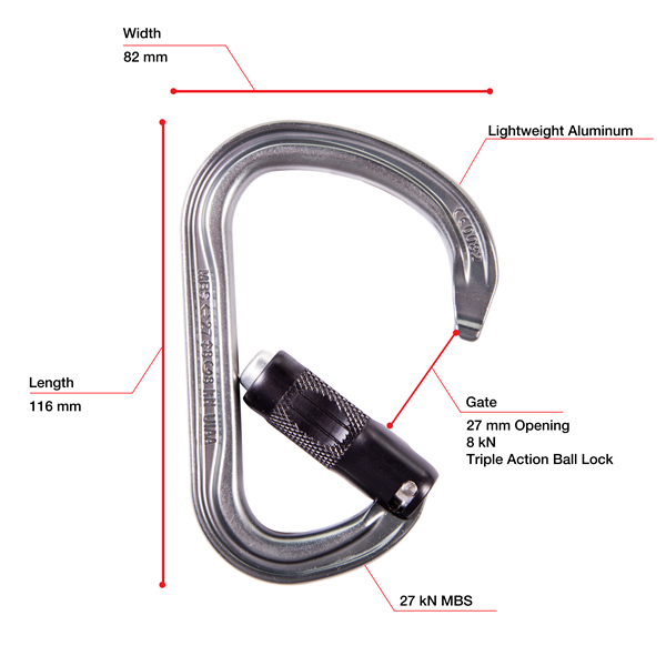 Petzl M36A BL William Ball-Lock Aluminum Carabiner-Gray from GME Supply