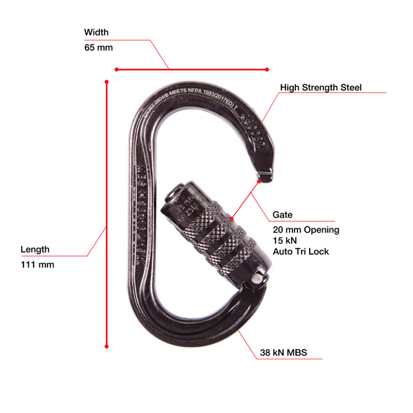 OXAN TLN Black High Strength Carabiner from GME Supply