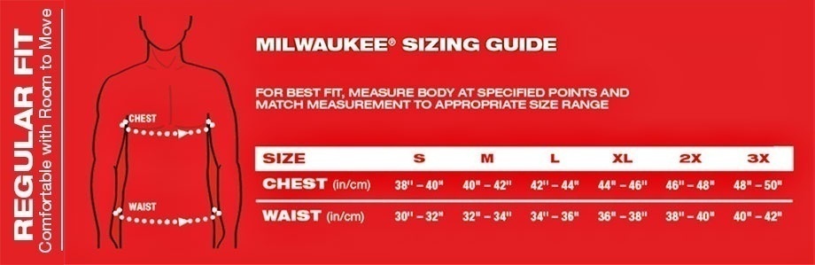 Milwaukee M12 Heated Jacket Kit - Black - Sizing Chart from GME Supply