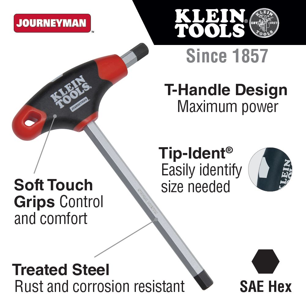Klein Tools JTH6E10 5/32 Inch Hex Key Journeyman T-Handle from GME Supply