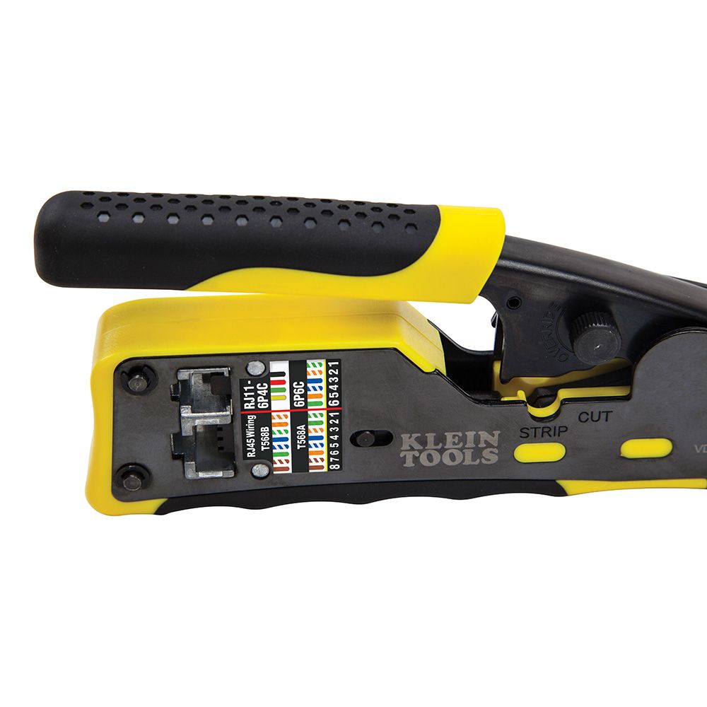 Klein Tools Ratcheting Cable Crimper/Stripper/Cutter for Pass-Thru Connectors from GME Supply