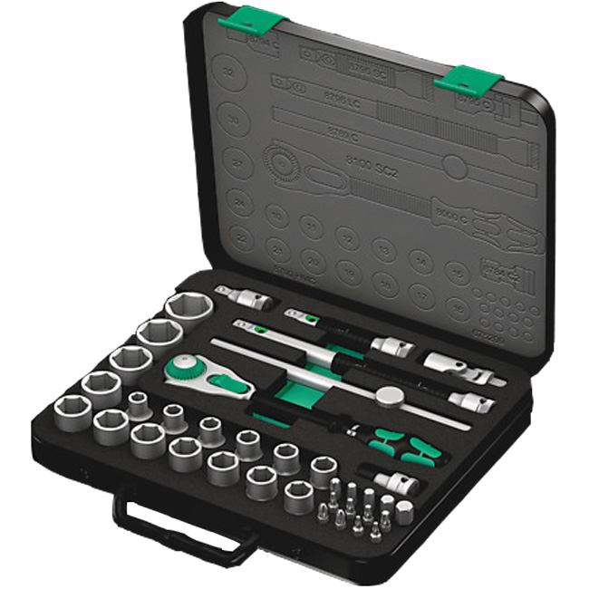 Wera Tools 8100 SC 2 Zyklop 1/2 Inch Drive Speed Ratchet Metric Set from GME Supply