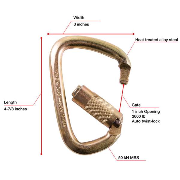 WestFall Pro 7401 4-7/8 X 3 in. Steel Carabiner with 1 in. Gate from GME Supply