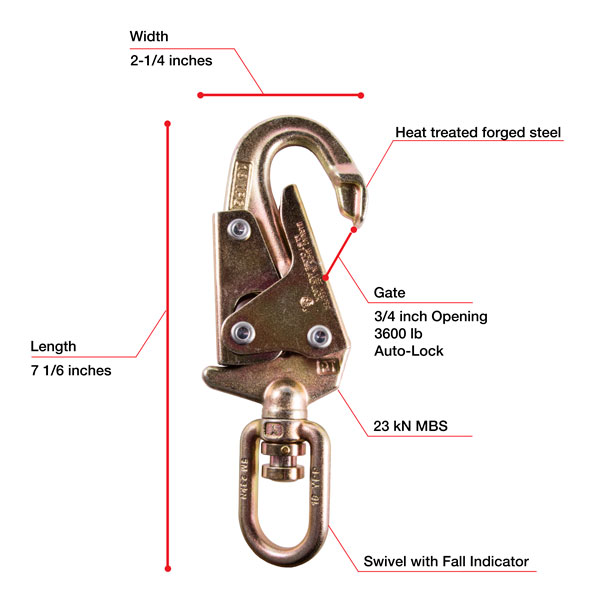 WestFall Pro 7466 3/4 Inch Swivel Snaphook with Fall Indicator