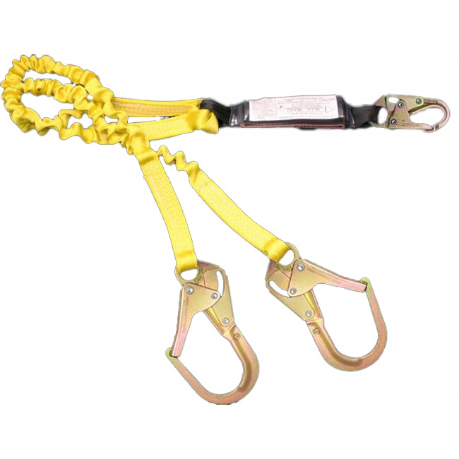 French Creek Duel Leg Six Foot 1-3/16 Inch Web Lanyard with Shock Absorbing Pack with Snap Hook and 2.5 Inch Rebar Hook from GME Supply